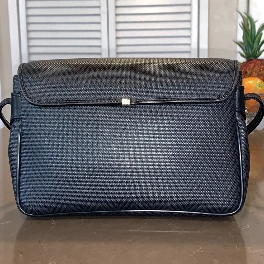 Vtg Mark Cross Signature Coated Canvas Herringbone Flap Crossbody Handbag